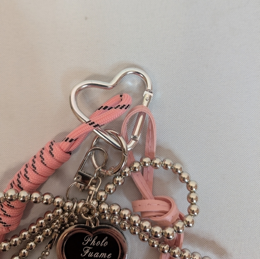 Pink And Silver Hearts And Bow Photo Frame Keychain Bag Charm Accessory - Picture 4 of 5